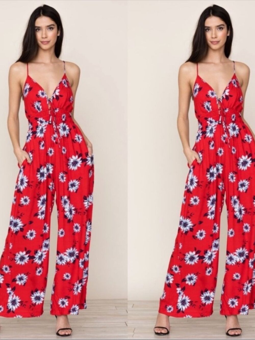 Yumi Kim Red Floral Spaghetti-Strap Jumpsuit